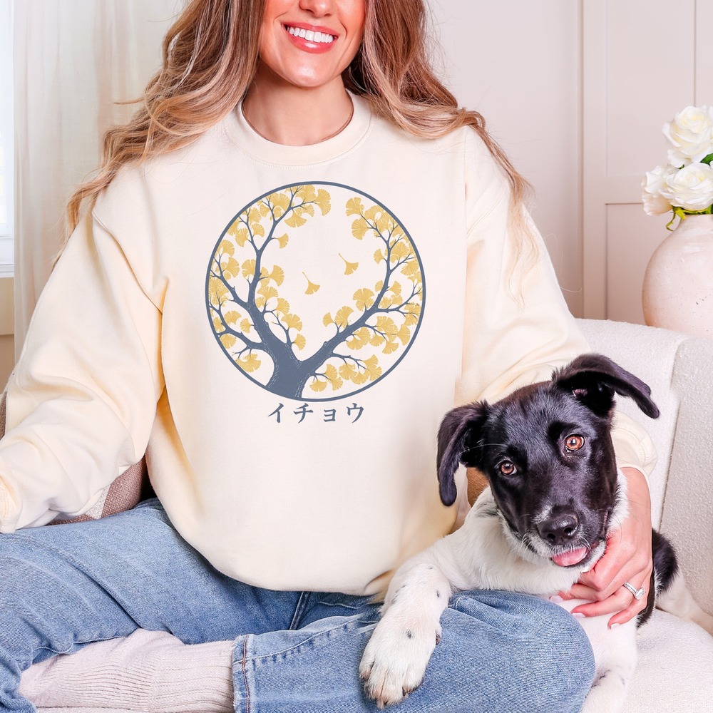 イチョウ Ginkgo Tree in Autumn Circle Sweatshirt